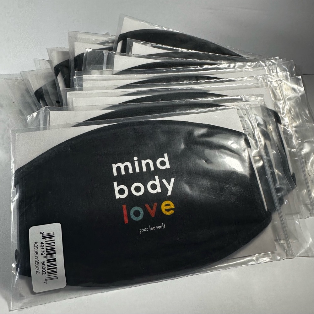 Lot of 2 Peace Love World mind body love Cotton Face Masks